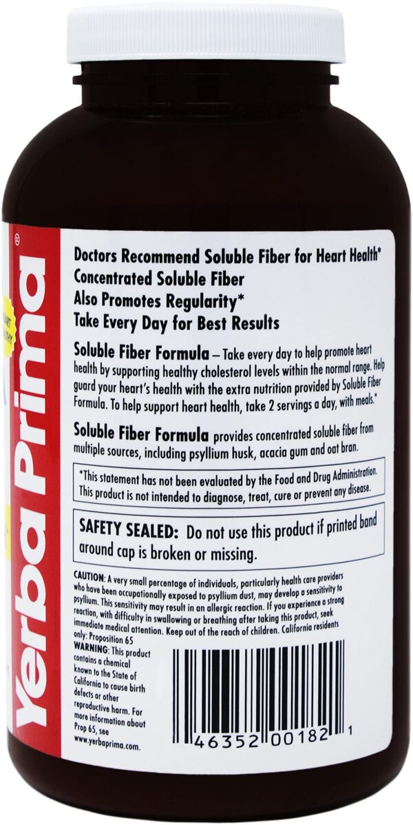 Polvo de fibra soluble Yerba Prima acción producto