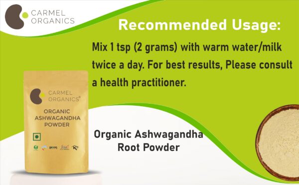 Polvo fino de Ashwagandha orgánica CARMEL ORGANICS