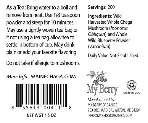 Polvo fino de chaga y arándano azul silvestre para té