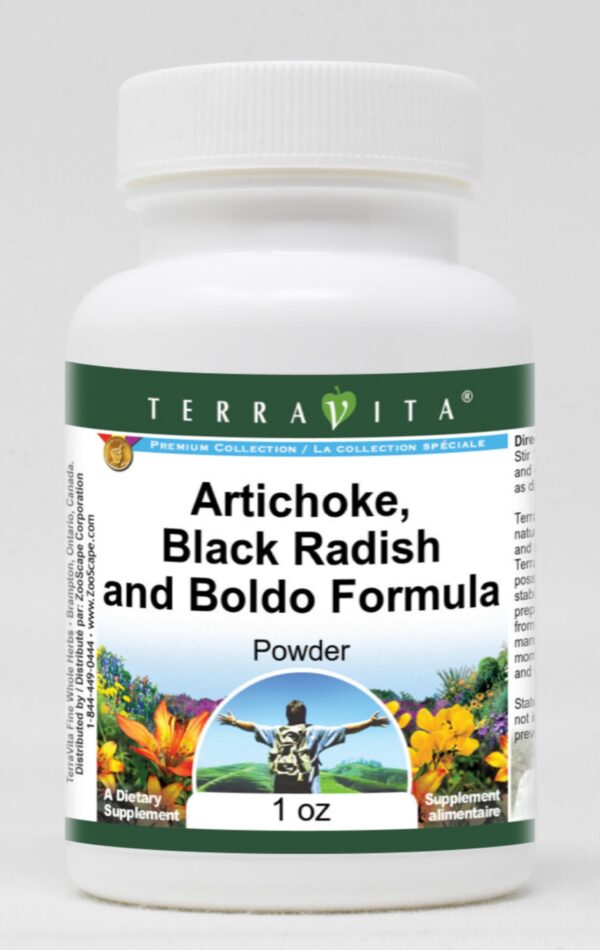 Polvo fórmula natural alcachofa rábano negro boldo TerraVita presentación 3 pack