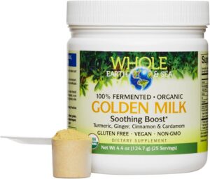 Version 1.0.0 Polvo Golden Milk Soothing Boost con cúrcuma y jengibre Natural Factors