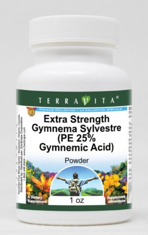 Version 1.0.0 Polvo Gymnema Sylvestre extra fuerte 25% ácido gimnémico 1 oz TerraVita