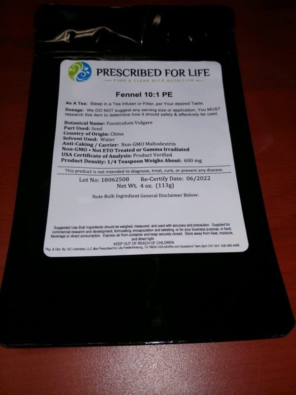 Polvo hinojo Prescribed For Life sin gluten y vegano