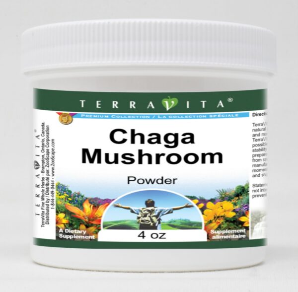 Polvo de hongo Chaga TerraVita 4 oz en envase