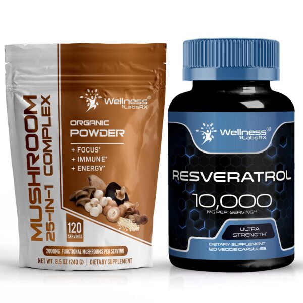 Polvo de hongo y cápsulas de resveratrol WELLNESS LABSRX