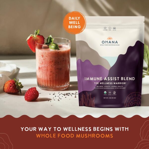 Polvo de hongos Ohana mostrado de cerca