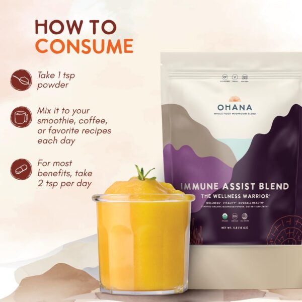 Polvo de hongos Ohana añadido a smoothie