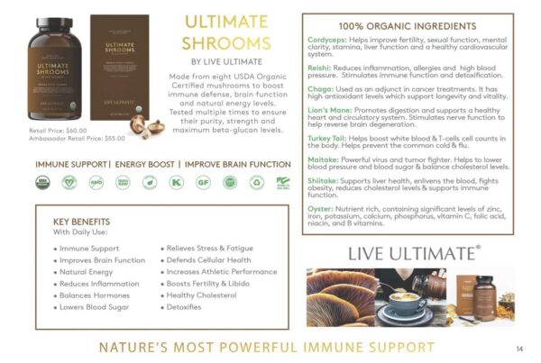 Polvo de hongos orgánicos para energía y apoyo inmune