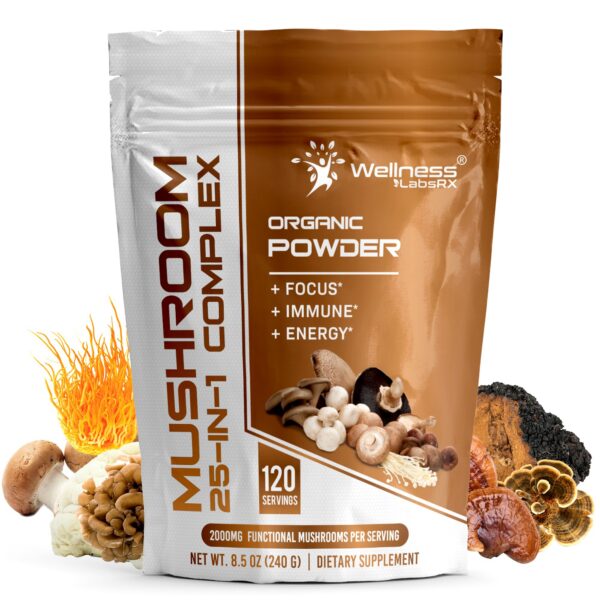 Polvo de hongos WELLNESS LABSRX envase frontal