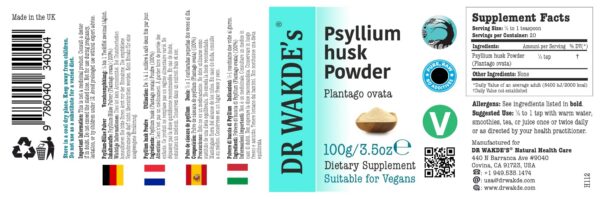 Polvo Isubgol DR WAKDE'S almacenamiento y empaque