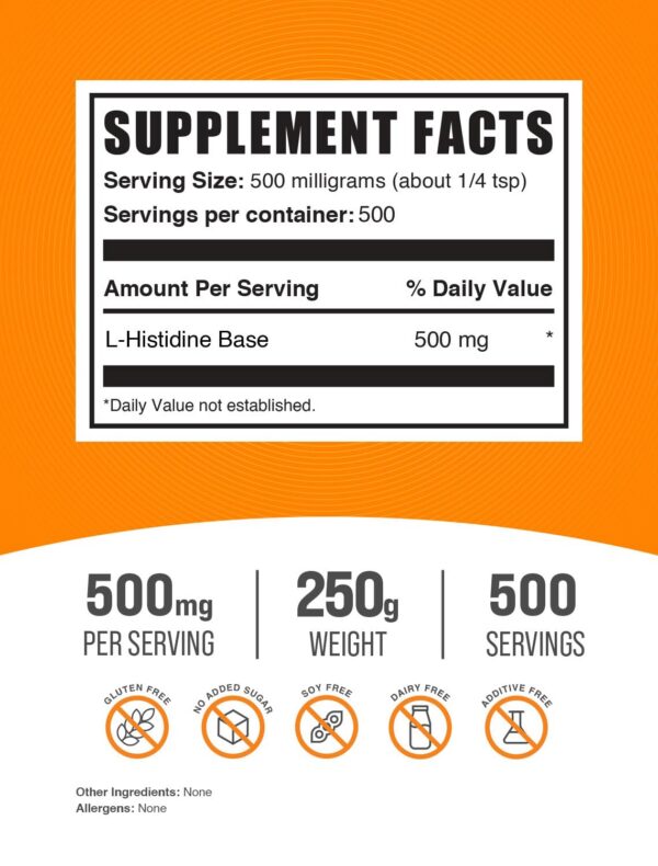 Polvo L-Histidina esencial BulkSupplements para nutrición