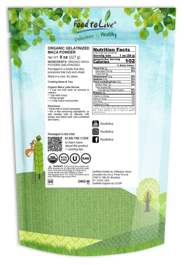 Polvo maca amarilla gelatinizado sin OGM y vegano