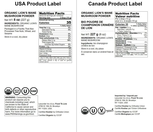 Polvo Melena de León Food to Live presentación envase lado