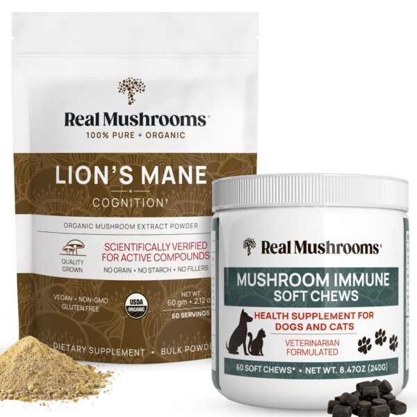 Polvo de Melena de León y golosinas para mascotas Real Mushrooms
