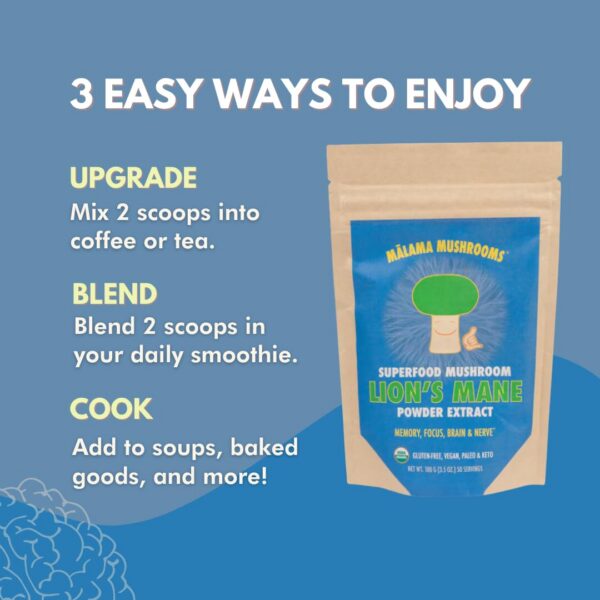 Polvo de melena de león servida en cuchara