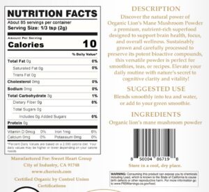 Polvo de melena de len orgnico en cuchara