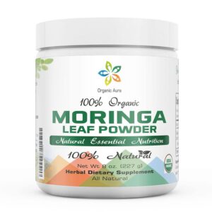 Polvo de moringa orgánica pura en envase