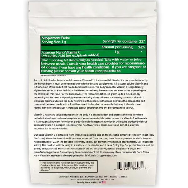 Polvo nano vitamina C para salud inmunológica y colágeno