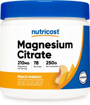Polvo Nutricost Citrato de Magnesio sabor durazno mango envase