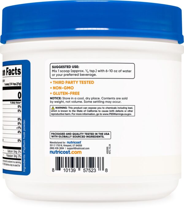 polvo nutricost psyllium cáscara en bol para mezclar