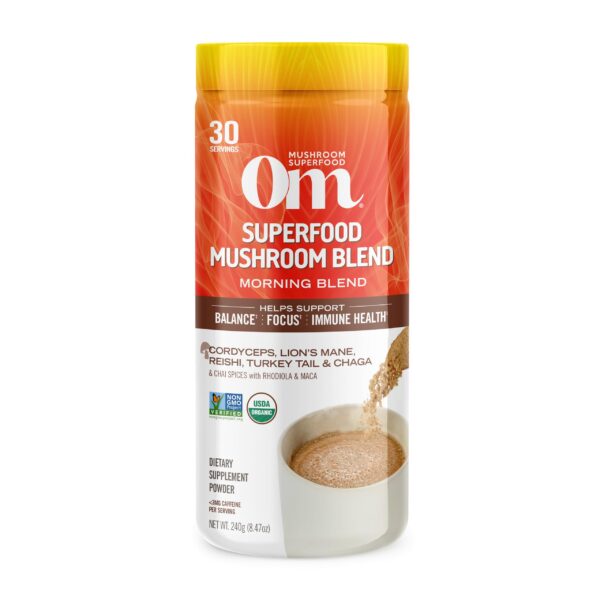 Polvo OM Mushroom Superfood Energía Mañana sabor vainilla 8.47 oz