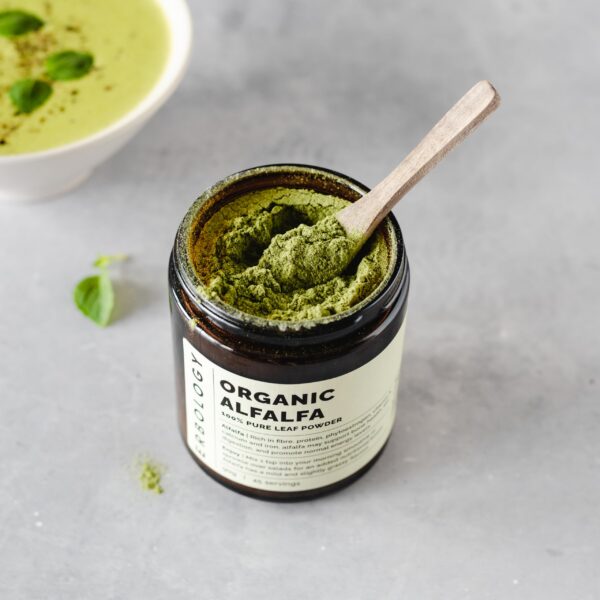 Polvo orgánico alfalfa Erbology presentación lateral