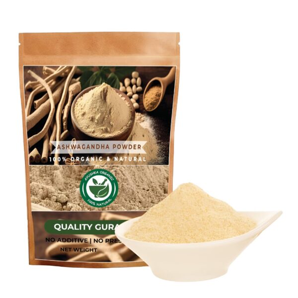 Polvo orgánico Ashwagandha AYUSHKA suplemento natural 250g