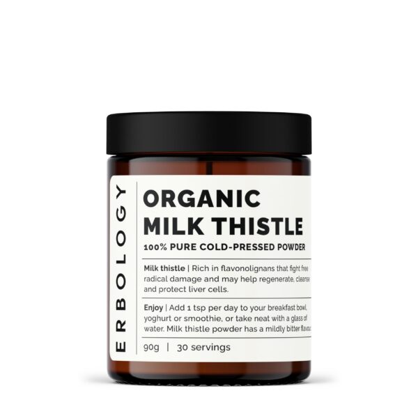 Polvo orgánico de cardo mariano Erbology envase y presentación
