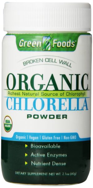 Polvo orgánico de Chlorella Green Foods 2.1 onzas