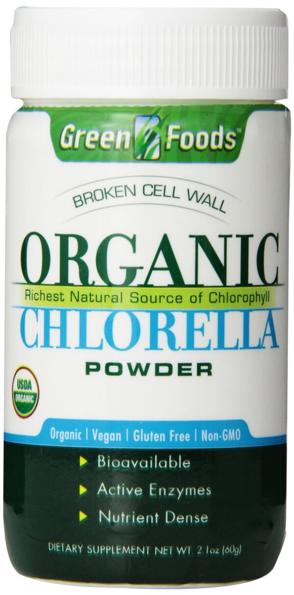 Polvo orgánico de Chlorella Green Foods 2.1 onzas