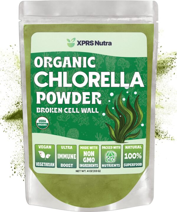 Polvo orgánico chlorella XPRS Nutra empaque 4 onzas
