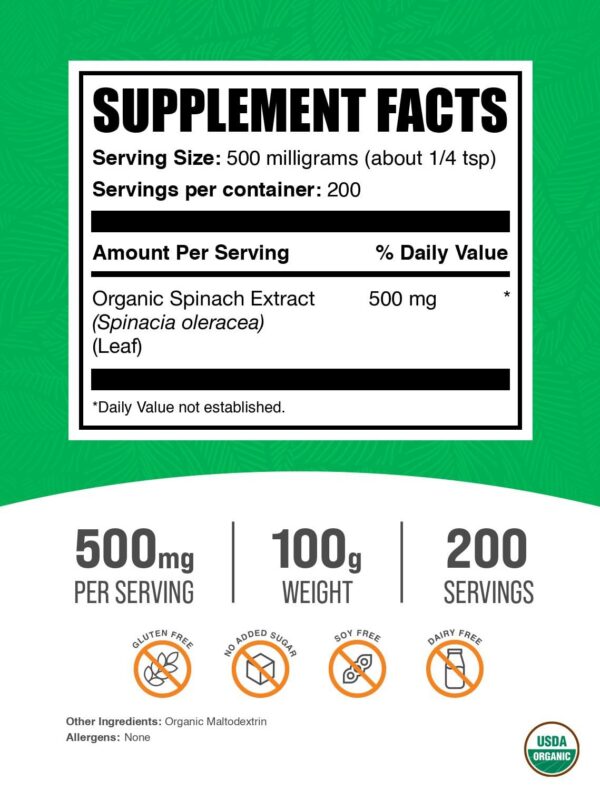 Detalle del polvo orgánico de espinaca para suplementación diaria