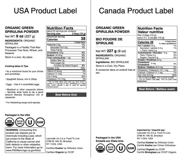 Polvo orgánico de espirulina para batidos y recetas veganas