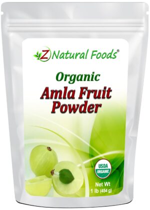 Polvo orgánico de fruta amla Z Natural Foods 1 libra envase frontal