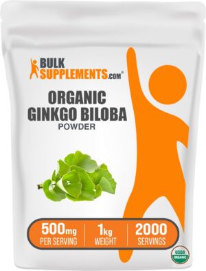 Polvo orgánico de Ginkgo Biloba en envase BulkSupplements