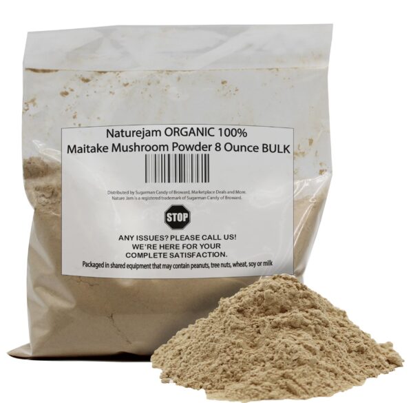 Polvo orgánico de hongo Maitake Naturejam 8 onzas bolsa frontal