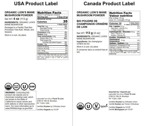 Polvo orgánico hongo melena de león natural y vegano