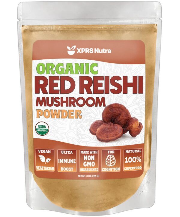 Polvo orgánico hongo reishi rojo XPRS Nutra envase 8 onzas