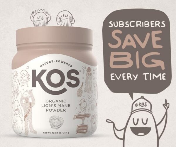 Polvo orgánico KOS melena de león en taza para suplemento