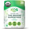 Polvo orgánico KOS Supergreens en empaque con sabor manzana verde