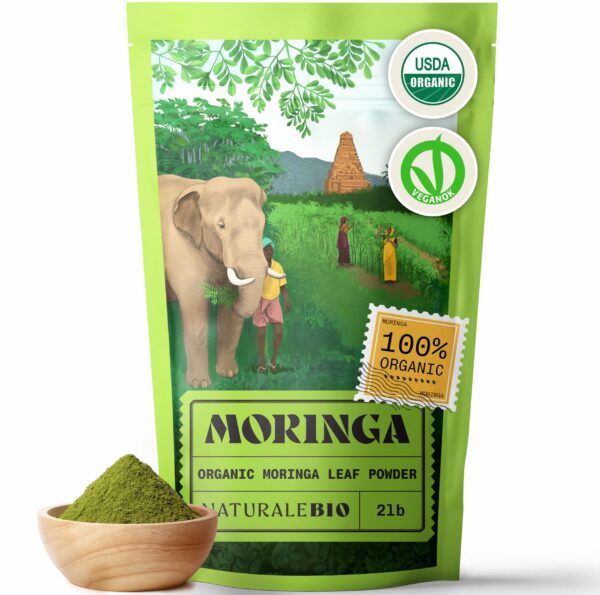 Polvo orgánico de moringa NaturaleBio empaque 2 lb