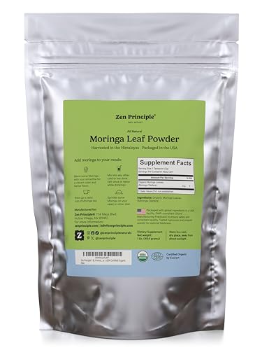 Polvo de Moringa Oleifera orgánico Zen Principle en empaque