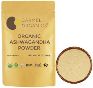 Polvo orgánico de raíz de Ashwagandha Carmel Organics empaque