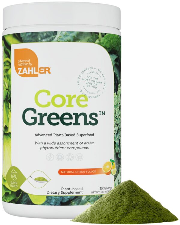 Polvo orgánico Zahler Core Greens superalimento sabor cítrico