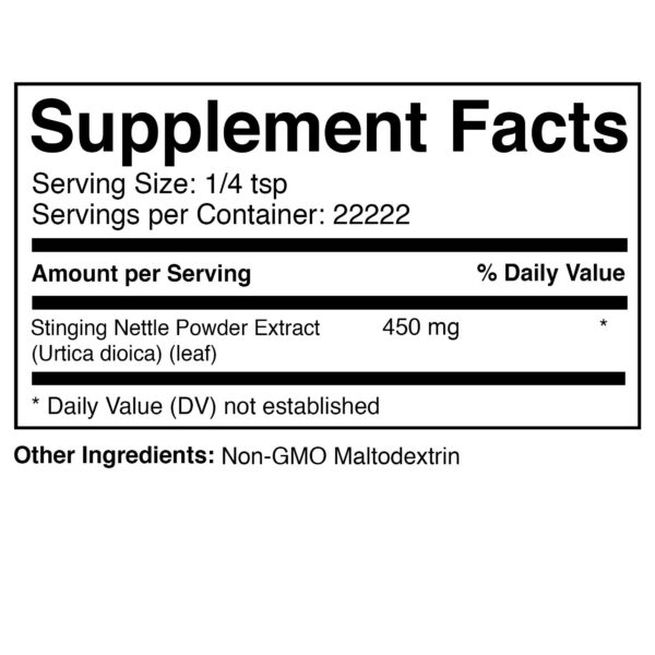 Polvo de ortiga Prescribed For Life en envase para suplemento saludable