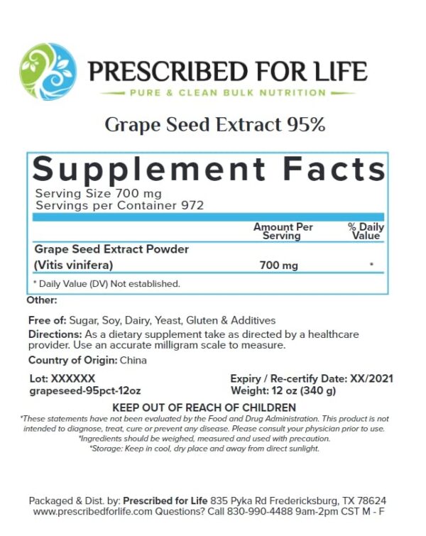 Polvo de piel de uva Prescribed For Life 1 kg natural