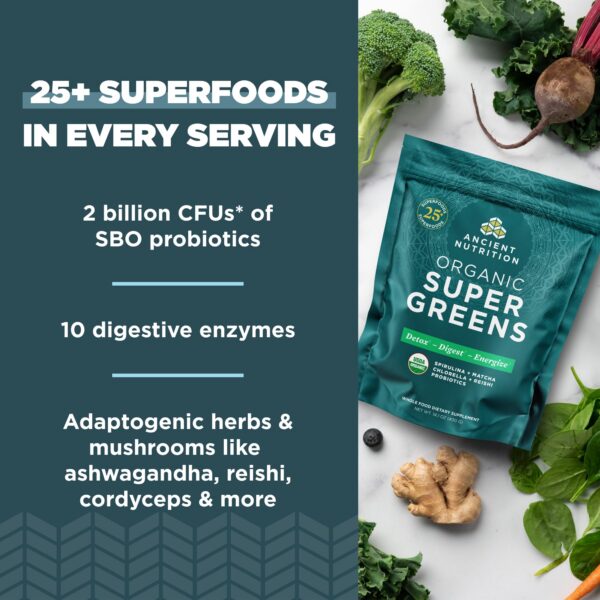 Polvo probiótico Ancient Nutrition Super Greens detalle