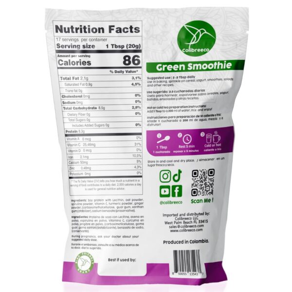 Polvo proteína verde COLIBREECO con cúrcuma y jengibre para energía