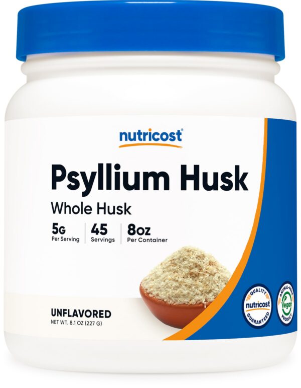 Polvo psyllium Nutricost copos paquete frontal 8.1oz