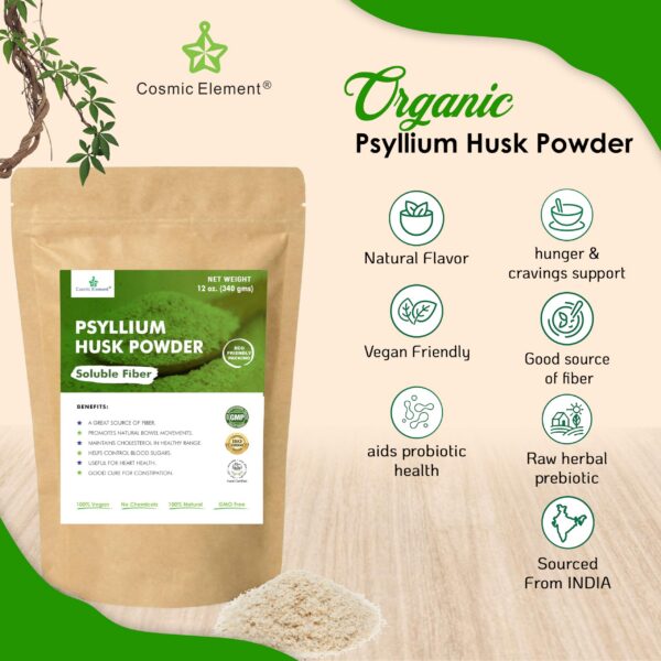 Polvo de psyllium orgánico para fibra en bebidas y horneado saludable